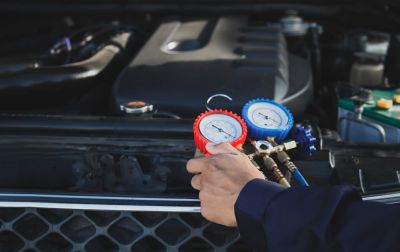 Air conditioner check service, leak detection, fill refrigerant.